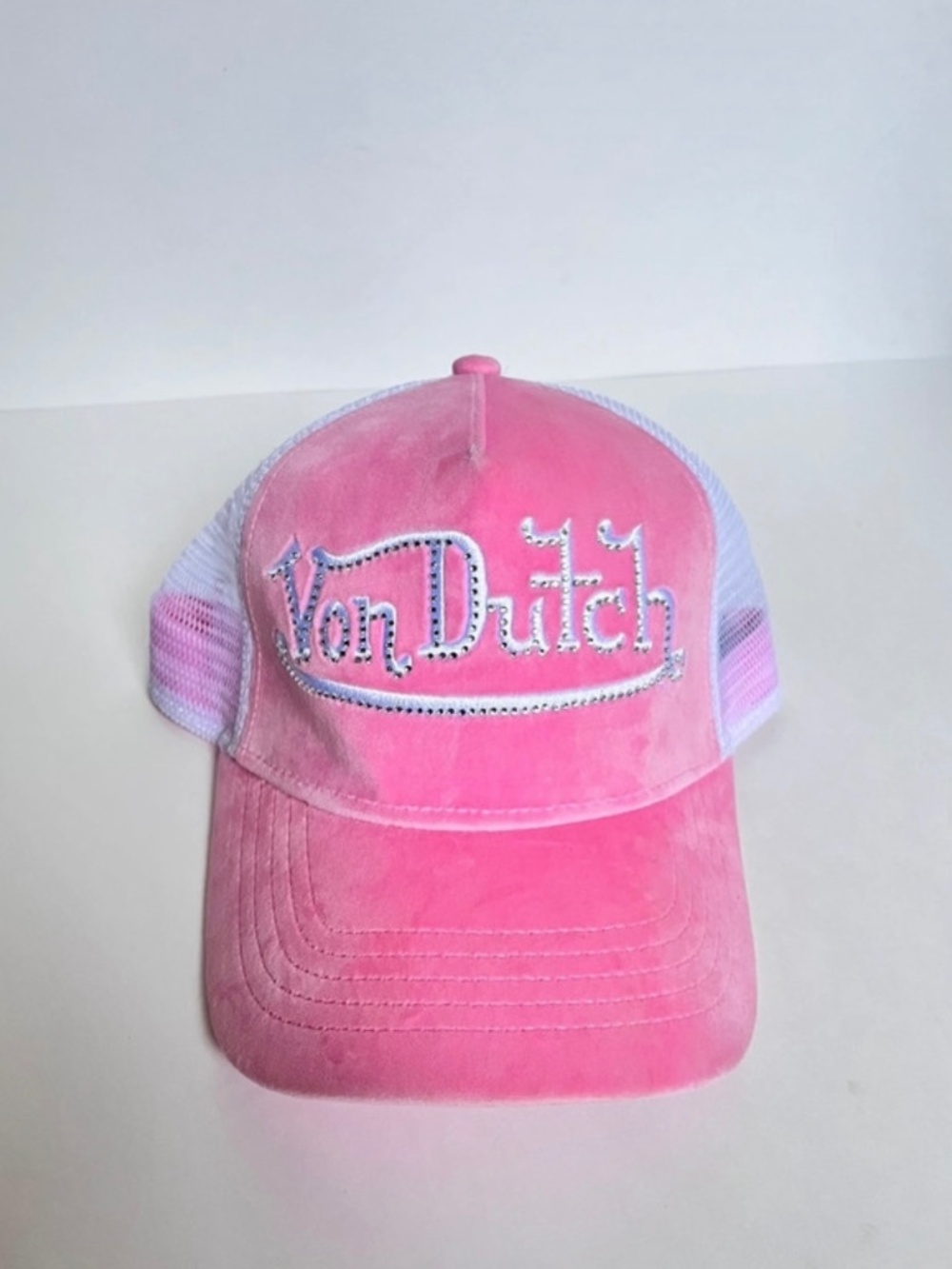 Pink Velvet Von Dutch Rhinestones Snapback Trucker Hat